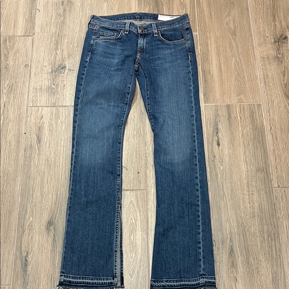 rag & bone Jeans Kick Pleat Flare Straight Leg Raw Hem Fray Bell Wide Vintage - Picture 8 of 14